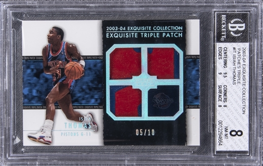 2003-04 UD "Exquisite Collection" Triple Patches #IT Isiah Thomas Game Used Patch Card (#05/10) – BGS NM-MT 8
